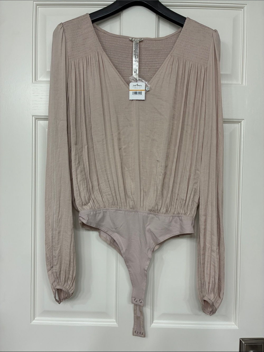 Free People Intimately Champagne Long-Sleeve V-Neck Bodysuit Size Small